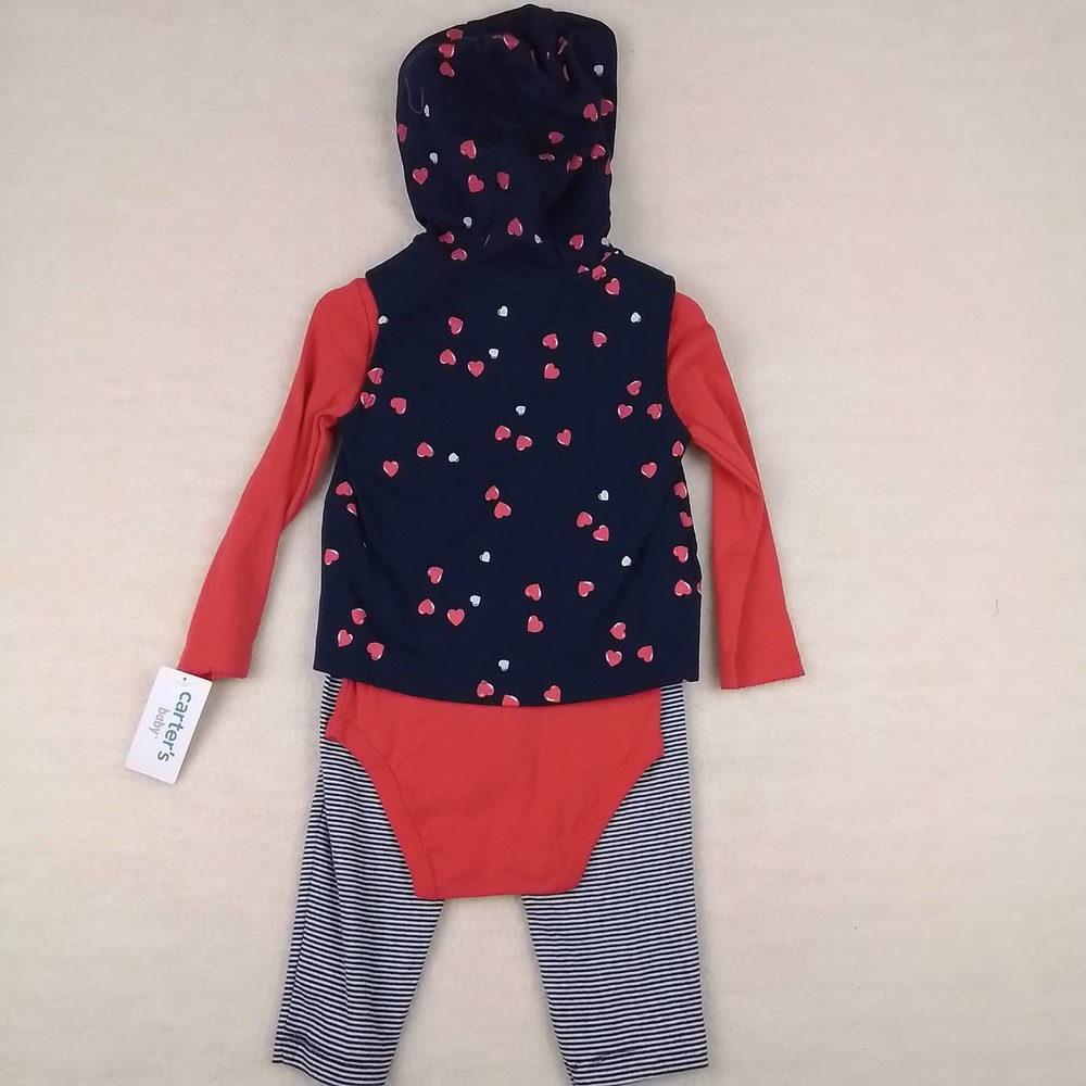 Carter's Baby 3‎ Piece Set Size 24mo in Red White Blue w/ Hearts - Picture 2 of 15